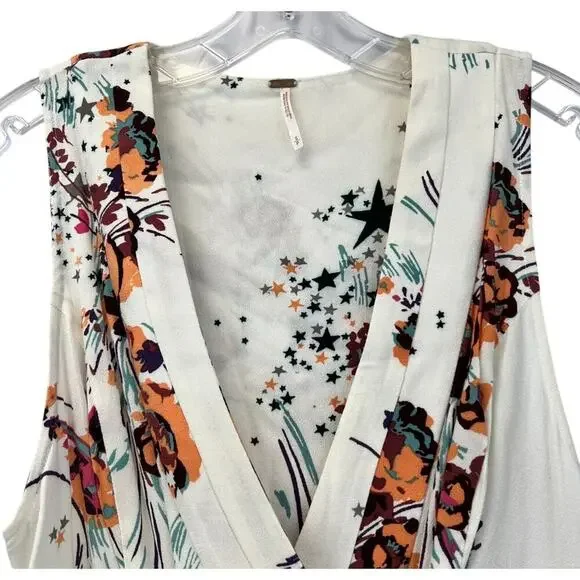Free People Womens Ivory Floral Sleeveless Wrap Tunic Blouse Top Size XS - Picture 3 of 4